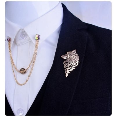 Picture of Vintage Wolf Head Brooches For Men Fashion Suit Collar Pin (1PS) (Bronze)