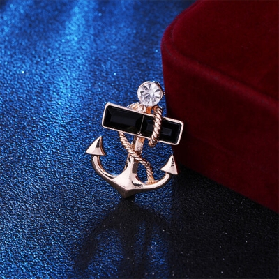Picture of Crystal Stoned Anchor Brooch For Men's Suit Pin Fashion Accessories (Black)