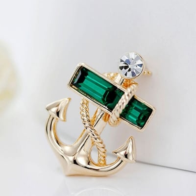 Picture of Crystal Stoned Anchor Brooch For Men's Suit Pin Fashion Accessories (Emerald Green)