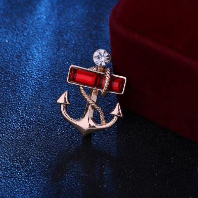 Picture of Crystal Stoned Anchor Brooch For Men's Suit Pin Fashion Accessories (Red)