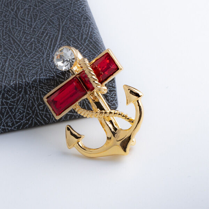 Picture of Crystal Stoned Anchor Brooch For Men's Suit Pin Fashion Accessories (Red)