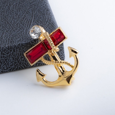 Picture of Crystal Stoned Anchor Brooch For Men's Suit Pin Fashion Accessories (Red)