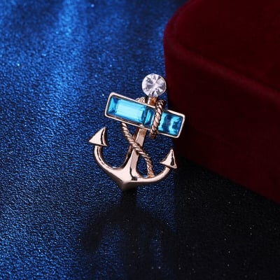 Picture of Crystal Stoned Anchor Brooch For Men's Suit Pin Fashion Accessories (Light blue)