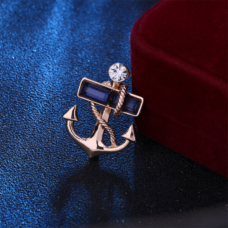 Picture of Crystal Stoned Anchor Brooch For Men's Suit Pin Fashion Accessories (Navy Blue)