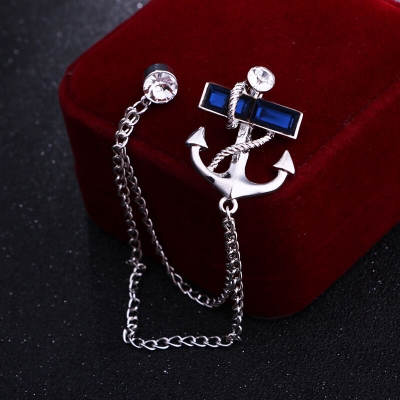 Picture of Anchor Stone Chain Brooch For Men & Women Fashion Suit Accessories (Blue Stone Silver)