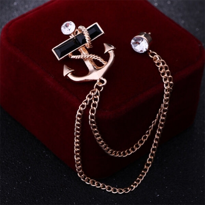 Picture of Anchor Stone Chain Brooch For Men & Women Fashion Suit Accessories (Gold)