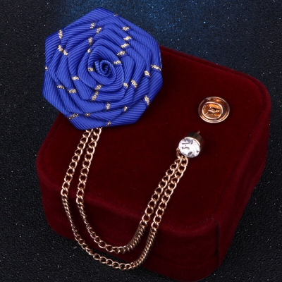 Picture of Flower Wedding Brooches Rose Flower Brooch Lapel Pin For Men's Suit Accessories (Blue)