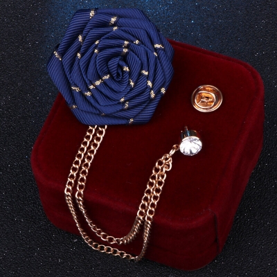 Picture of Flower Wedding Brooches Rose Flower Brooch Lapel Pin For Men's Suit Accessories (Navy Blue)
