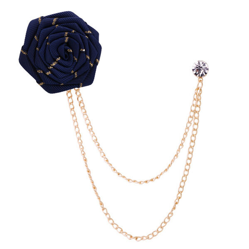 Picture of Flower Wedding Brooches Rose Flower Brooch Lapel Pin For Men's Suit Accessories (Navy Blue)