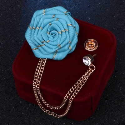 Picture of Flower Wedding Brooches Rose Flower Brooch Lapel Pin For Men's Suit Accessories (Lake Blue)