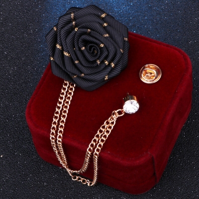 Picture of Flower Wedding Brooches Rose Flower Brooch Lapel Pin For Men's Suit Accessories (Black)