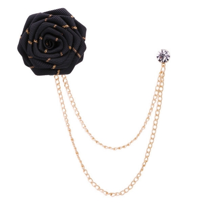 Picture of Flower Wedding Brooches Rose Flower Brooch Lapel Pin For Men's Suit Accessories (Black)