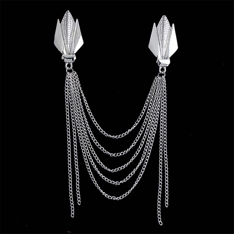 Picture of Tassel Multi Chain Brooch Badge For Men Suit Fashion Accessories (Silver)