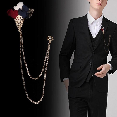 Picture of Flower Bouquet Chest Brooch Tassel Pin For Men Suit Fashion Accessories (Multicolor)