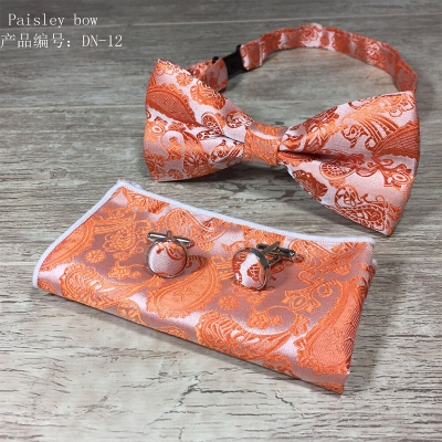 Picture of Floral Polyester Bow Tie 3p Set For Party, Wedding or Casual Occasion Fashion Accessories (Orange,Int: One size)
