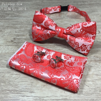 Picture of Floral Polyester Bow Tie 3p Set For Party, Wedding or Casual Occasion Fashion Accessories (light red,Int: One size)