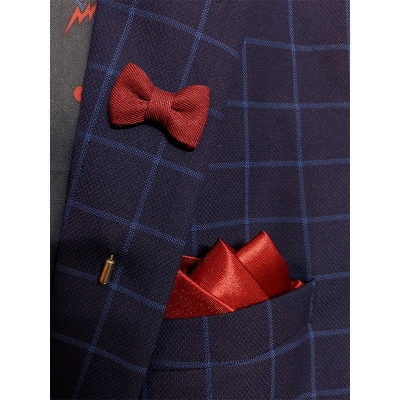 Picture of Bow Knot Lapel Pin Brooch With Matching Pocket Square For Men Fashion Accessories (Red)