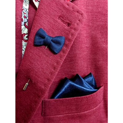 Picture of Bow Knot Lapel Pin Brooch With Matching Pocket Square For Men Fashion Accessories (Navy Blue)