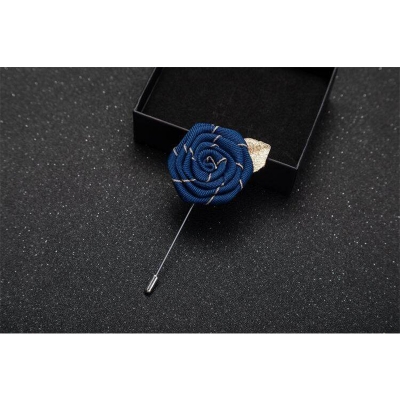 Picture of Handmade Rose Cloth Flower Corsage Pin – Suit & Dress Brooch for Men and Women (Navy Blue)