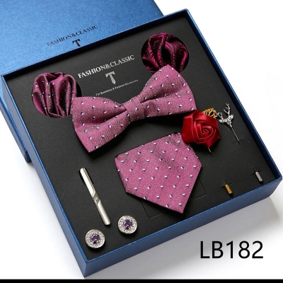 Picture of Mens Luxury Tie Set Box Fashion Business Striped Necktie Square Scarf Combination 9P Set Box (LB182,Int: One size)