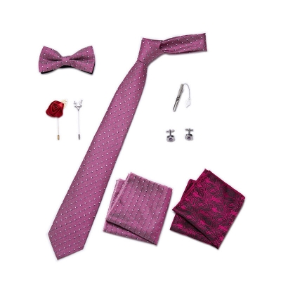 Picture of Mens Luxury Tie Set Box Fashion Business Striped Necktie Square Scarf Combination 9P Set Box (LB182,Int: One size)