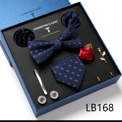 Picture of Mens Luxury Tie Set Box Fashion Business Striped Necktie Square Scarf Combination 9P Set Box (LB168,Int: One size)