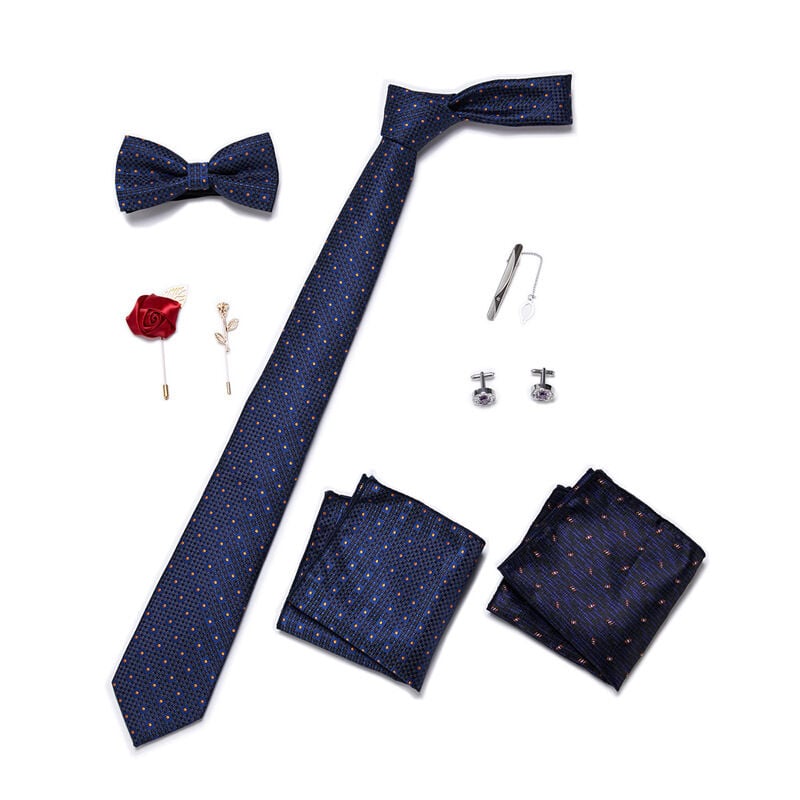 Picture of Mens Luxury Tie Set Box Fashion Business Striped Necktie Square Scarf Combination 9P Set Box (LB168,Int: One size)