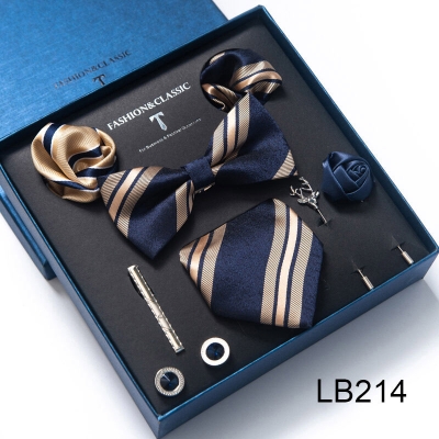 Picture of Mens Luxury Tie Set Box Fashion Business Striped Necktie Square Scarf Combination 9P Set Box (LB214,Int: One size)