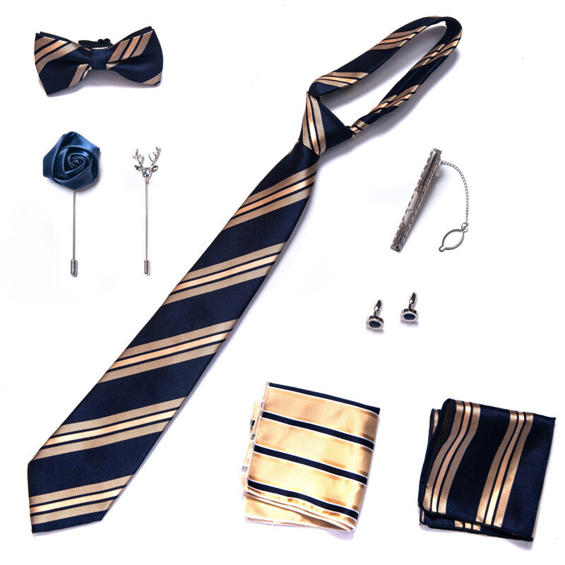 Picture of Mens Luxury Tie Set Box Fashion Business Striped Necktie Square Scarf Combination 9P Set Box (LB214,Int: One size)