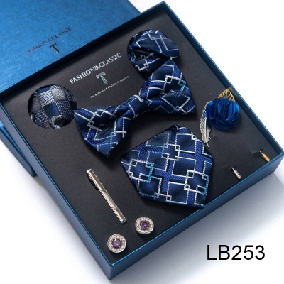Picture of Mens Luxury Tie Set Box Fashion Business Striped Necktie Square Scarf Combination 9P Set Box (LB253,Int: One size)