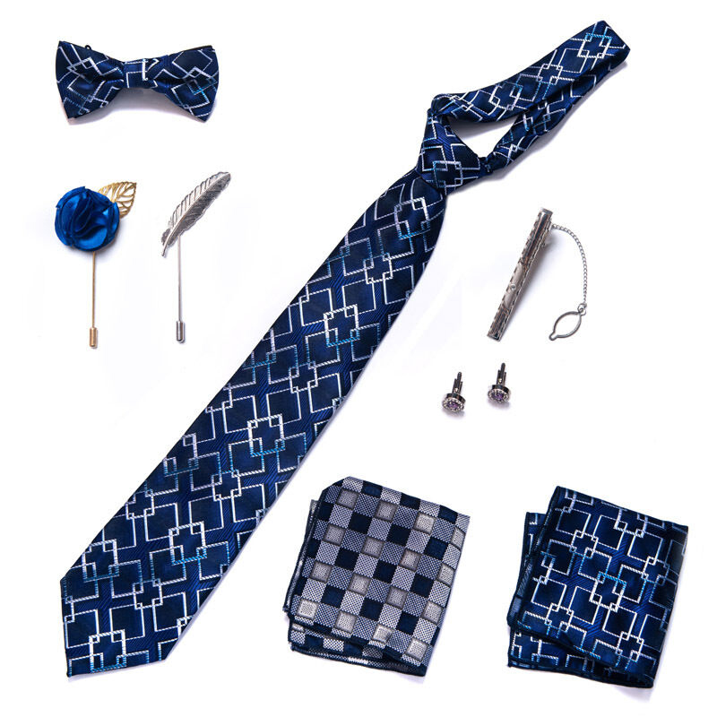 Picture of Mens Luxury Tie Set Box Fashion Business Striped Necktie Square Scarf Combination 9P Set Box (LB253,Int: One size)