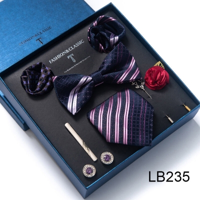 Picture of Mens Luxury Tie Set Box Fashion Business Striped Necktie Square Scarf Combination 9P Set Box (LB235,Int: One size)