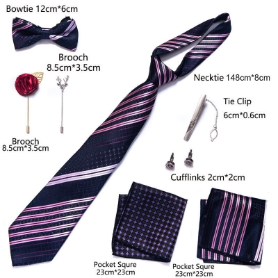 Picture of Mens Luxury Tie Set Box Fashion Business Striped Necktie Square Scarf Combination 9P Set Box (LB235,Int: One size)