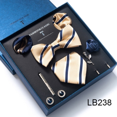 Picture of Mens Luxury Tie Set Box Fashion Business Striped Necktie Square Scarf Combination 9P Set Box (LB238,Int: One size)