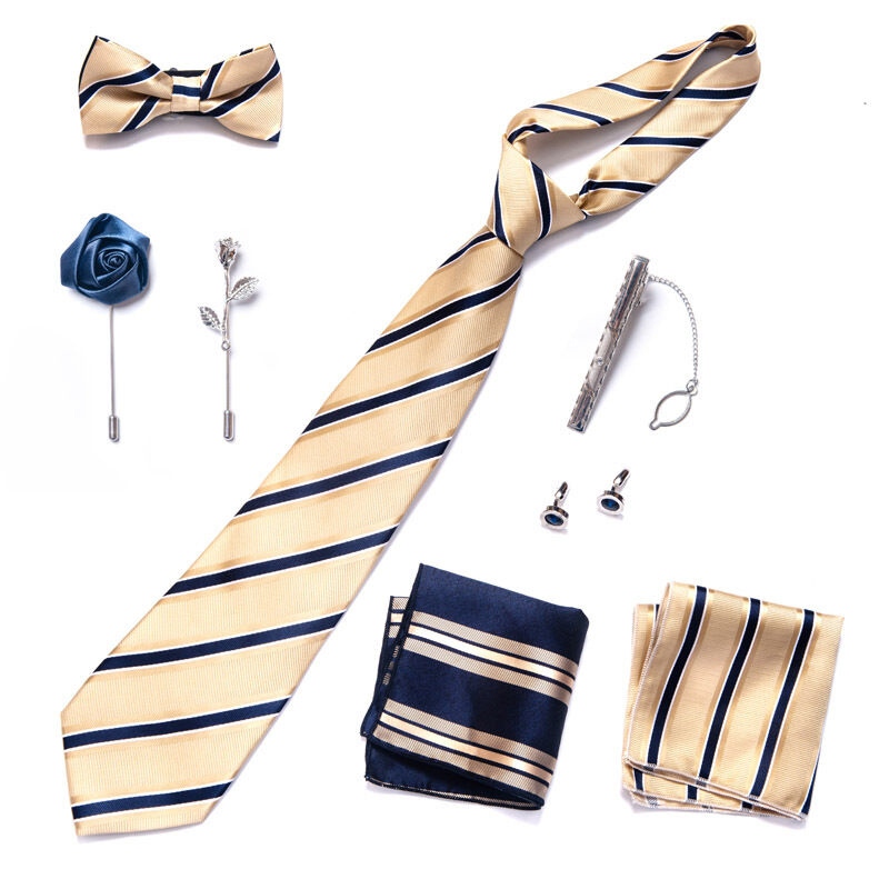 Picture of Mens Luxury Tie Set Box Fashion Business Striped Necktie Square Scarf Combination 9P Set Box (LB238,Int: One size)
