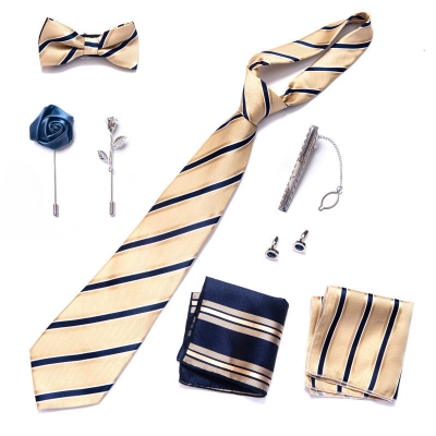 Picture of Mens Luxury Tie Set Box Fashion Business Striped Necktie Square Scarf Combination 9P Set Box (LB238,Int: One size)