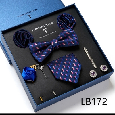 Picture of Mens Luxury Tie Set Box Fashion Business Striped Necktie Square Scarf Combination 9P Set Box (LB172,Int: One size)