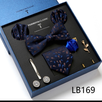 Picture of Mens Luxury Tie Set Box Fashion Business Striped Necktie Square Scarf Combination 9P Set Box (LB169,Int: One size)