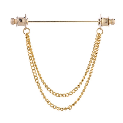 Picture of Round Head Double Chain Tassel Men''s Shirt Collar Bar Button Accessories (Gold)