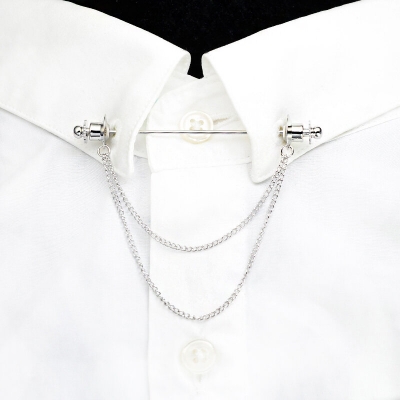 Picture of Round Head Double Chain Tassel Men''s Shirt Collar Bar Button Accessories (Silver)
