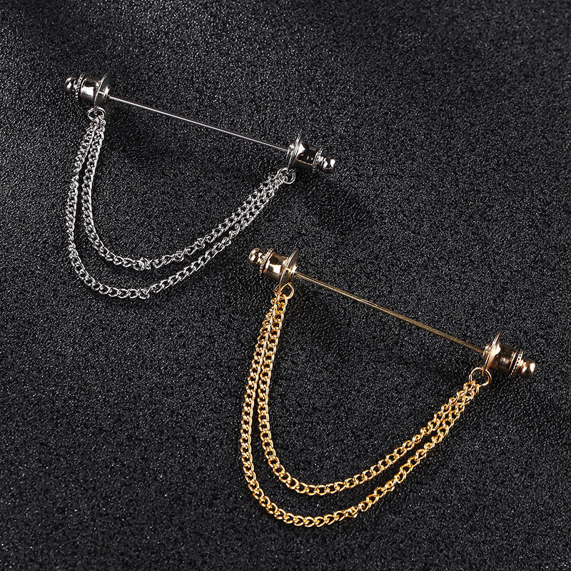 Picture of Round Head Double Chain Tassel Men''s Shirt Collar Bar Button Accessories (Silver)
