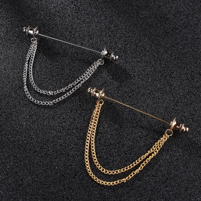 Picture of Round Head Double Chain Tassel Men''s Shirt Collar Bar Button Accessories (Silver)