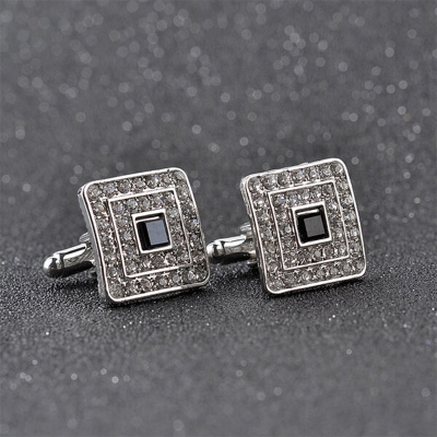 Picture of Square Fashion French Cufflinks For Men and Women Shirt Cufflinks (1Pair) (Silver)