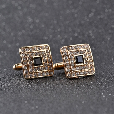 Picture of Square Fashion French Cufflinks For Men and Women Shirt Cufflinks (1Pair) (Gold)