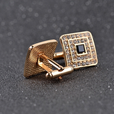 Picture of Square Fashion French Cufflinks For Men and Women Shirt Cufflinks (1Pair) (Gold)