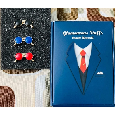 Picture of Men's Enamel Mini Sunglass Pin Brooch For Fashion Accessories (1Ps) (3p Mini Sunglass Set)