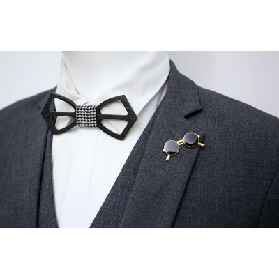 Picture of Men's Enamel Mini Sunglass Pin Brooch For Fashion Accessories (1Ps) (Golden Black)