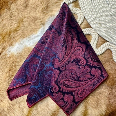 Picture of Elegant Geometric/Floral Polyester Pocket Square for Suit and Blazer, Formal Business Style - 23x23cm (Floral Maroon on Blue,Int: One size)