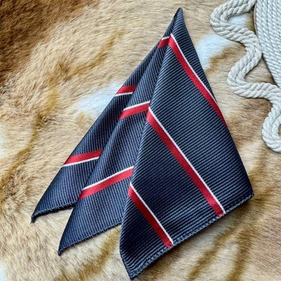 Picture of Elegant Geometric/Floral Polyester Pocket Square for Suit and Blazer, Formal Business Style - 23x23cm (Maroon Strip on Ash,Int: One size)