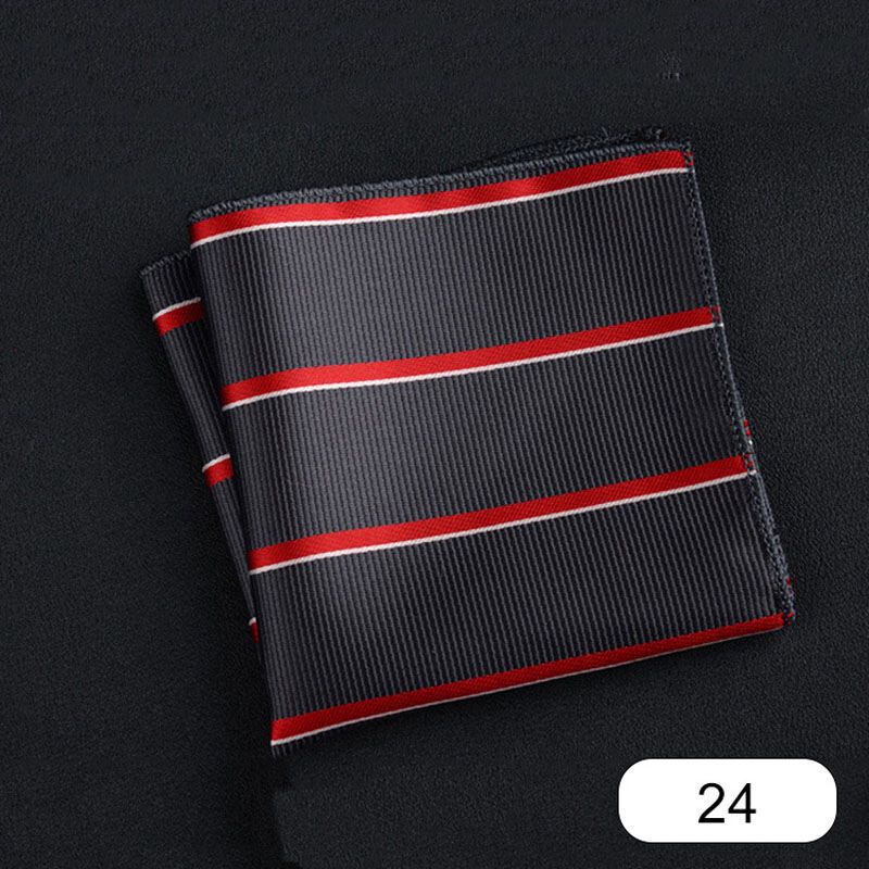 Picture of Elegant Geometric/Floral Polyester Pocket Square for Suit and Blazer, Formal Business Style - 23x23cm (Maroon Strip on Ash,Int: One size)